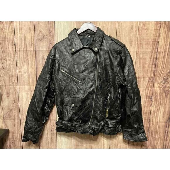 Leather jacket womans Large black biker Moto eagle god bless America NWT - Picture 3 of 12